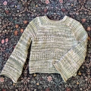 Women's Green and Cream Crochet Knit Sweater